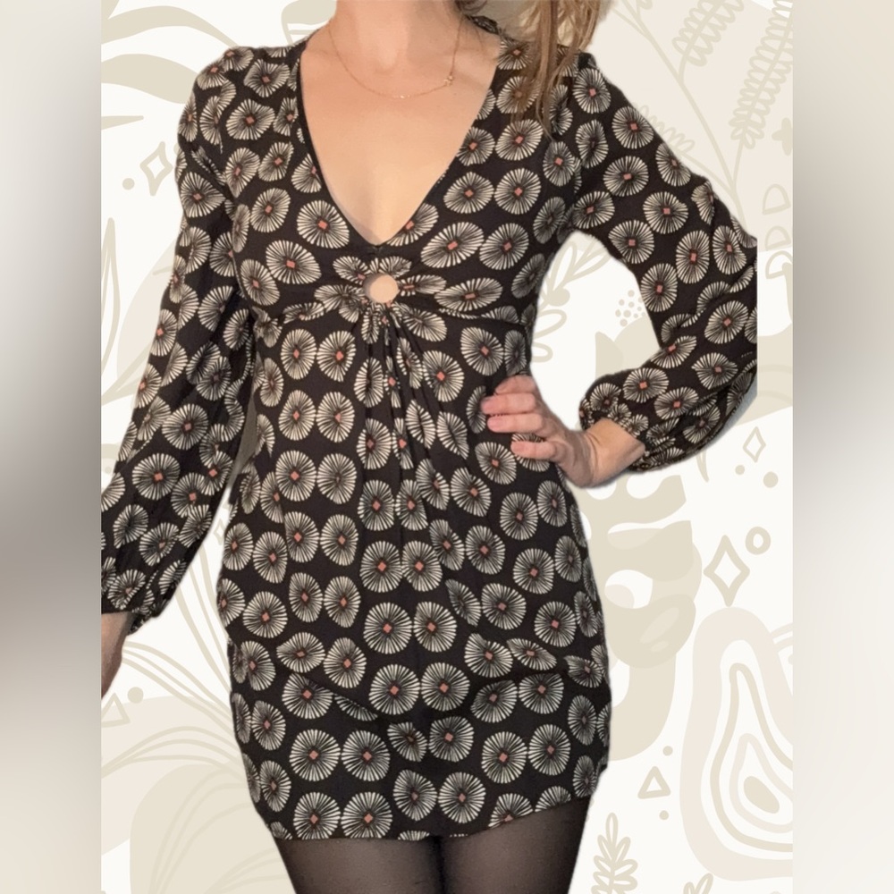 Pull&Bear Floral Print V-Neck Tunic Dress